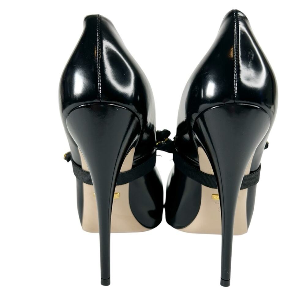 GUCCI Elaisa Polished Calfskin Crystal Bee Stiletto Pumps - Picture 5 of 15